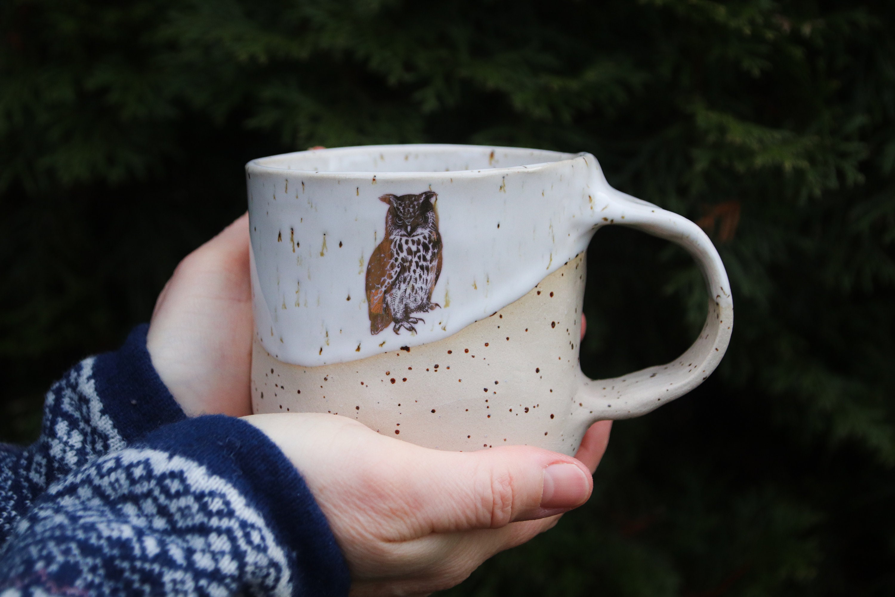 Owl mug Aatos, hand-made stoneware ceramic, 300 ml capacity