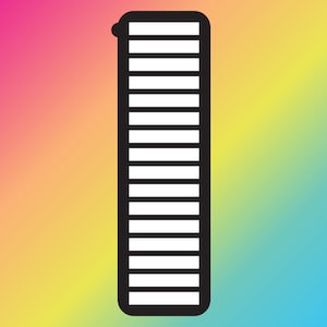 May include: A black and white striped ruler with a black outline.