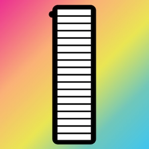 May include: A black and white striped ruler with a black border. The ruler is on a gradient background of pink, yellow, green, and blue.
