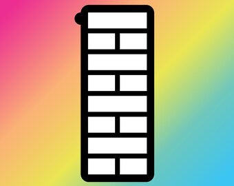 May include: A black and white illustration of a brick wall with seven rows of bricks.