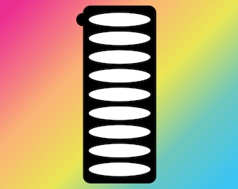 May include: Black and white illustration of a spring with 10 coils.