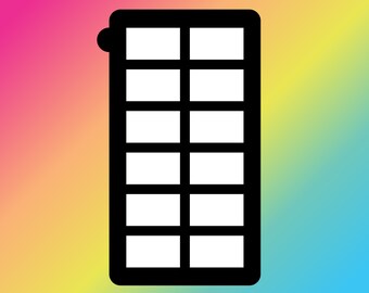 May include: Black and white graphic of a grid with 12 squares.