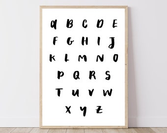 Alphabet print, Kids Room, Nursery Art, Black and White, Childrens Decor