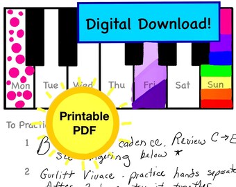 assignment notebook drawing Piano Lesson Practice Log Music Assignment Printable Piano Habit Tracker Digital Download