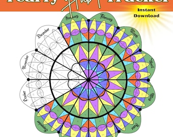 Mandala YEARLY Habit Tracker Bullet Journal Mandala for you to color Printable Mandala Digital Download