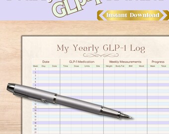 Yearly GLP-1 Injection Tracker - Weekly Weight Loss Log, Instant Printable PDF Download