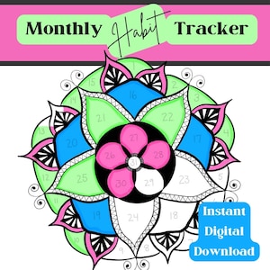Mandala Habit Tracker, Color-In Bullet Journal (Digital Download)
