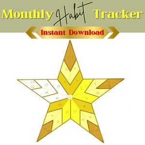 Star Habit Tracker, Monthly tracker for you to color, PDF to print, and Goodnotes cropped PNG sticker, Instant Digital Download Only