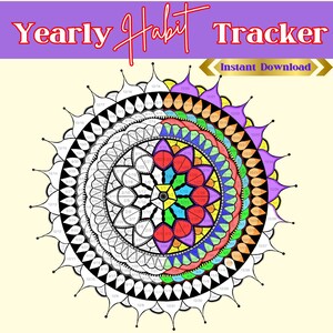 YEARLY Mandala Habit Tracker Bullet Journal Mandala for you to Color Instant Download