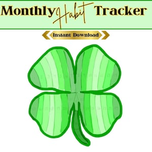 March Shamrock Habit Tracker, 31 days, bullet journal Goodnotes, PNG sticker, and PDF printable to color, Instant Digital Download Only