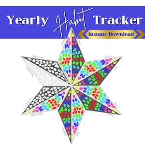 YEARLY Star Habit Tracker Bullet journal for you to color PDF to print Habit Tracker cropped PNG sticker Digital Download Only