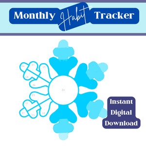 Snowflake Monthly Habit Tracker PDF to print Habit Tracker instant download Digital Bullet Journal Habit Tracker PNG sticker