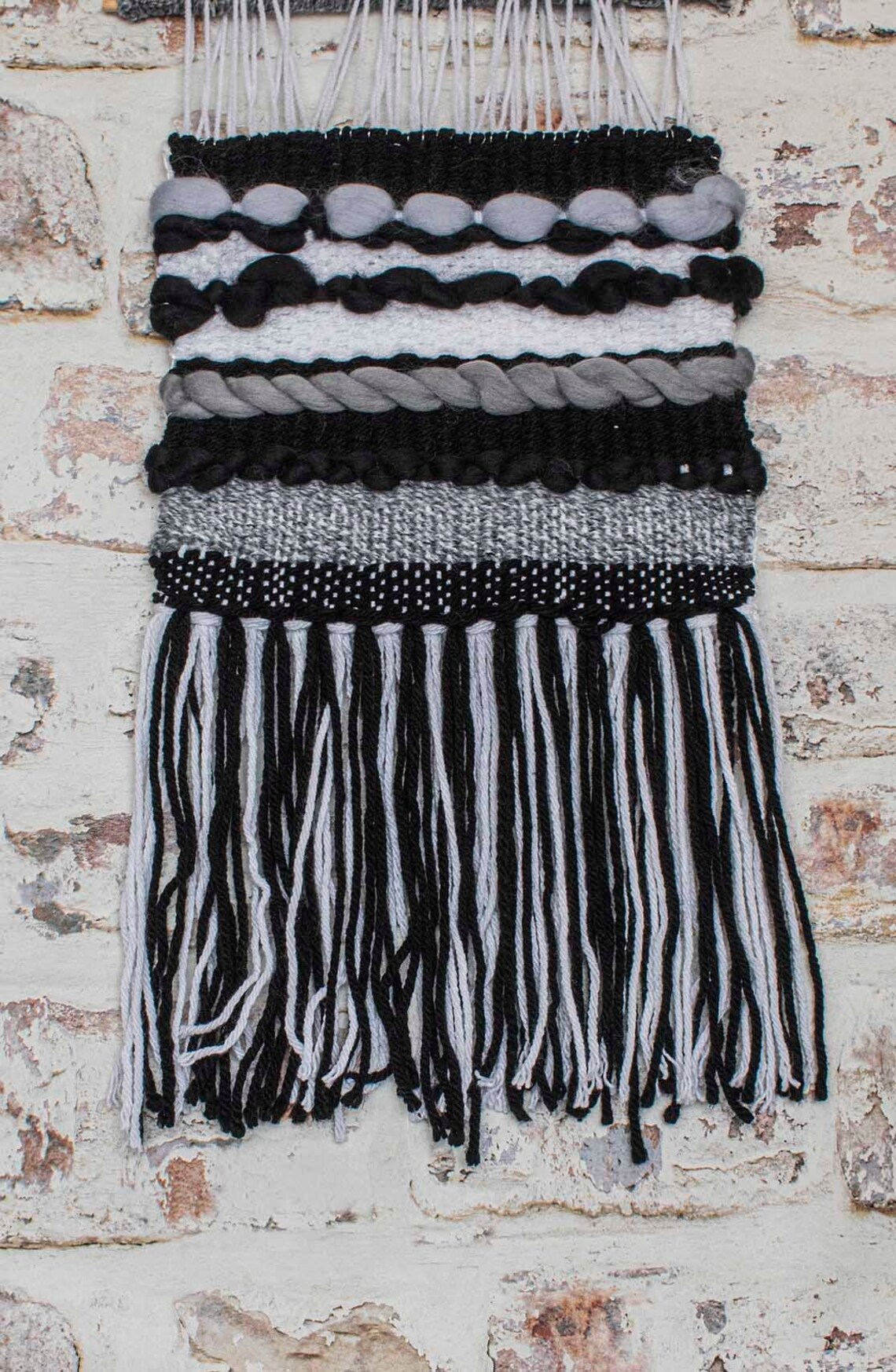 Handwoven Wall Hanging Black and White Textile Wool Etsy