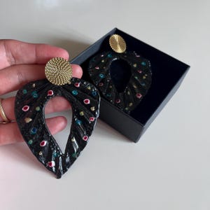 Handmade Black & Gold Earrings, Unique Painted Boho Chic Jewelry