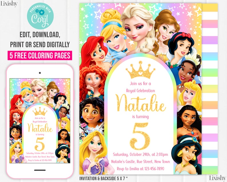 Princess Birthday Invitation Editable Princess Birthday Party