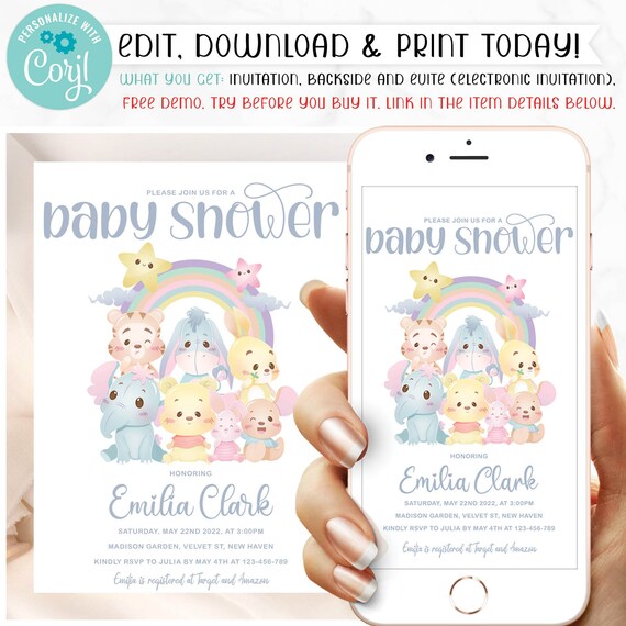 Editable baby shower template baby shower invitation party Etsy