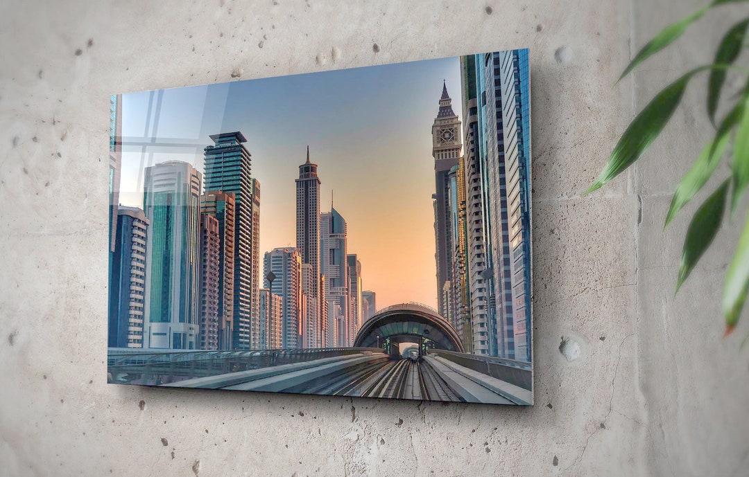 Modern Dubai Wall Art UAE Metropolis Print on Glass Skyline View