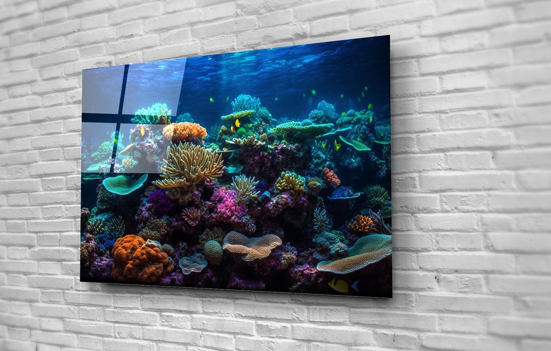 Exotic Ocean Life Wall Art Glass Nautical Decor Tropical Coral Reef ...