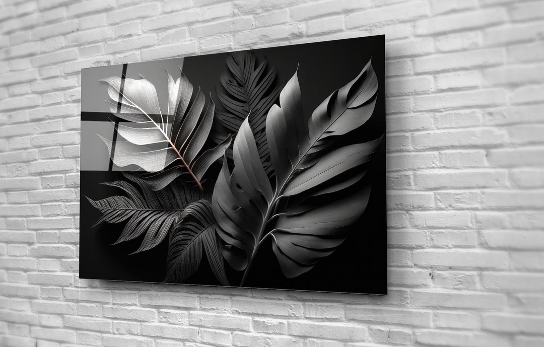 Moody Black Jungle Leaves Wall Art Stylish Bedroom Decor Etsy