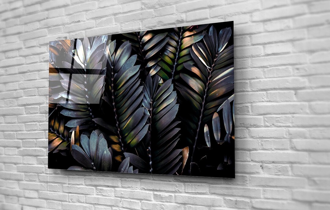 Tropical Jungle Leaves Wall Art Glass Gold Bedroom Decoration Etsy