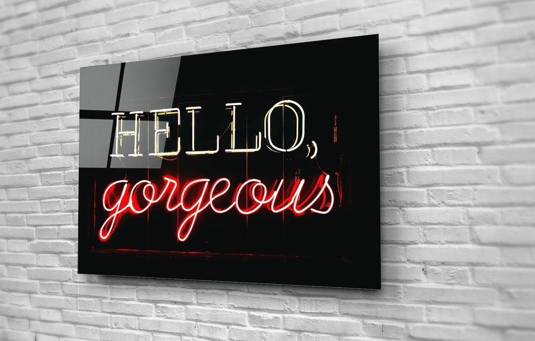 Hello Wall Art Pink Neon LED Sign Glass Chic Girls Etsy