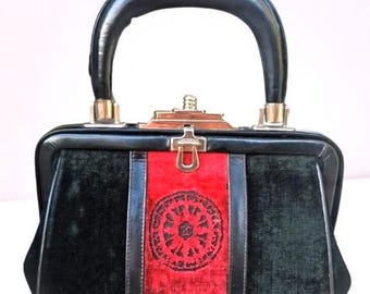 Bolso BAGONGHI ROBERTA de CAMERINO, auténtico vintage - Bolso Roberta - Bolso tipo cartera Roberta negro, magenta y plata - Bolso vintage Italia