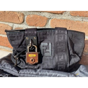 Authentic Fendi monogram ff handbag - Fendi zucchino Vintage - Fendi logo bag Padlock - Luxury bag Italy - Fendi Italy