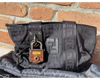 Authentic Fendi monogram ff handbag - Fendi zucchino Vintage - Fendi logo bag Padlock - Luxury bag Italy - Fendi Italy
