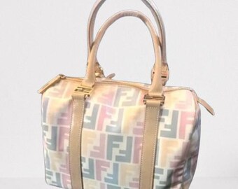 Authentic Vintage FENDI Satchel Bag - Handbag - Fendi Zucca Bag - Pink and Light Blue Fendi Satchel - Pastel Monogram Fendi Italy