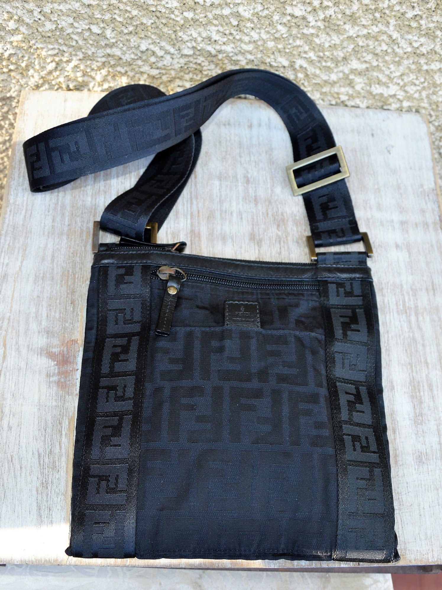 AUTH. FENDI UNISEX bag - Fendi shoulder bag - Fendi monogram black fabric - Fendi zucca - Sports bag - Fendi vintage - Fendi men's bag
