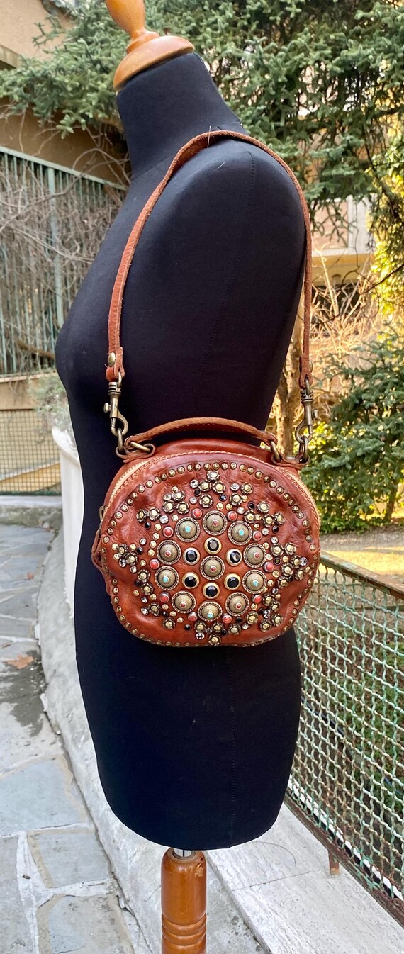 バッグ VINTAGE LEATHER STUDS SHOULDER BAG Italy Shoulder Bag With Rivets, Studded Leather Handbag, Luxurious