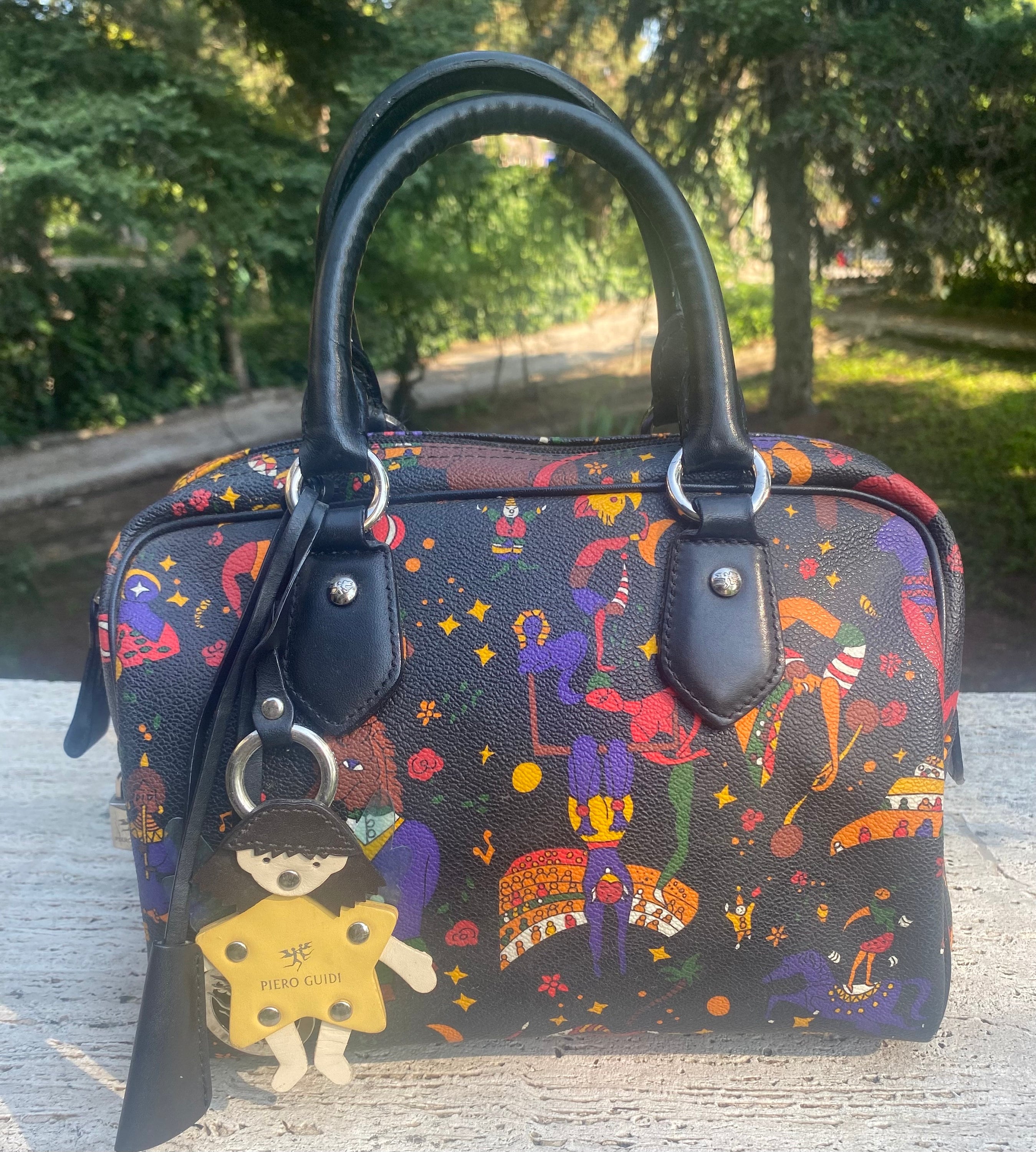Borsa bauletto PIERO GUIDI Magic Circus autentico vintage Disegni Marc Chagall Bauletto multicolor Borsa nera Borsa a mano Italy Etsy Italia
