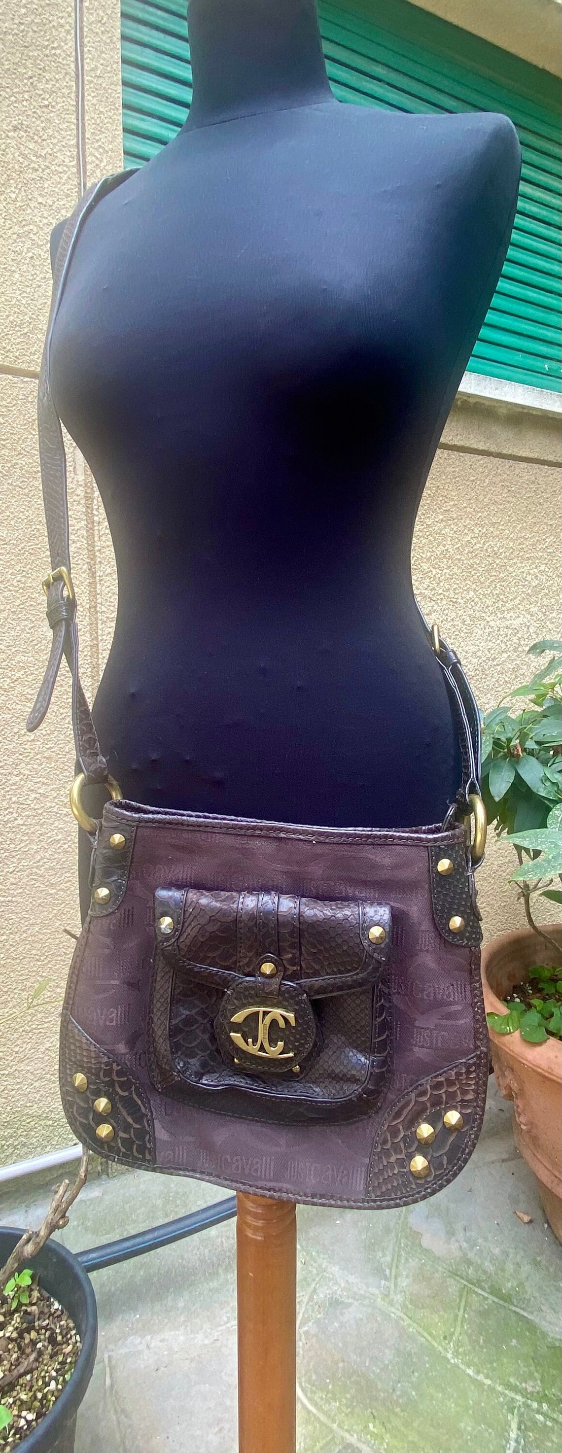 AUTH. Borsa JUST CAVALLI Unisex - Tracolla Cavalli - Cavalli monogram tessuto  - Cavalli tracolla vintage - Borsello uomo vintage Italy, foto 1 di 5