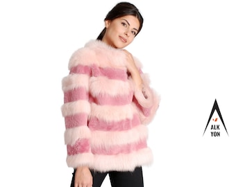 Sheepskin Jacket in Pink and Light Pink Colour  CLEORA | JACKET -fur jacket -real sheepskin