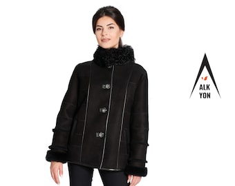 Sheepskin Black Jacket MELITTA | JACKET shearling, sustainable fashion, witer outwear