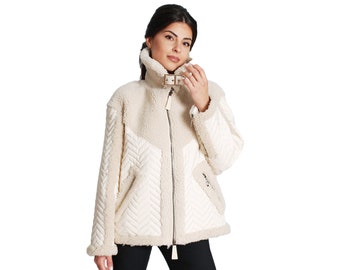 Sheepskin and Fabric Jacket in  Ivory Colour IRIS | JACKET  Streetwear Jacket