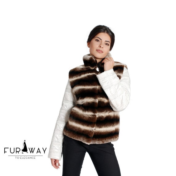 Veste dhiver chaude en Rex Rabbit et tissu puffer italien SIGNY VESTES fourrures et tissus dexterieur Etsy France