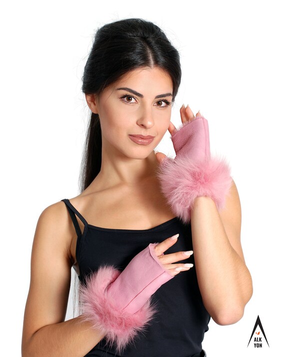 Womens Accessories Gloves Styland Feather-detail Fingerless Gloves in Pink 