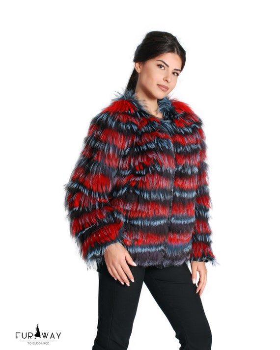 Fox Fur Jackey in Red & Blue Shades NIOBE JACKET Fur Jacket, Fur  Collection, Fox Fur Jacket, Genuine Fur, Natural Fox Fur Jacket 