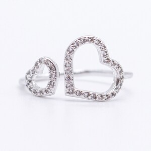 Adjustable Stainless Steel Heart Ring with Cubic Zirconia