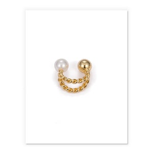 18K Gold Brass Inlay Pearl Round bead twist Clip-Ons