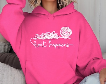 Knit Happens, lustiges Stricksweat, Strick Hoodie, Geschenke für Strickerinnen, Stricker Geschenke, Hoodie für Strickerinnen, Strickerinnen Sweatshirt
