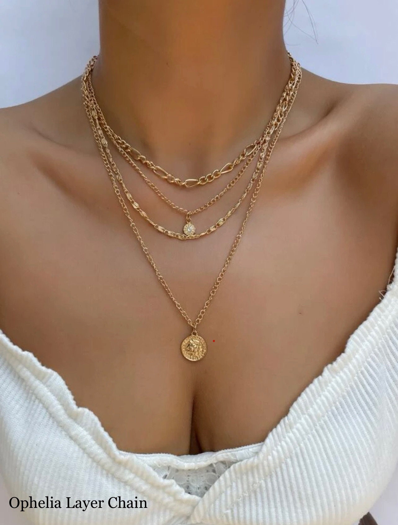 Gold Necklace for Women Dainty Gold Necklace Gold Layer Necklace Gold Disc  Necklace Gold Coin Boho Choker Minimal Bead Necklace 