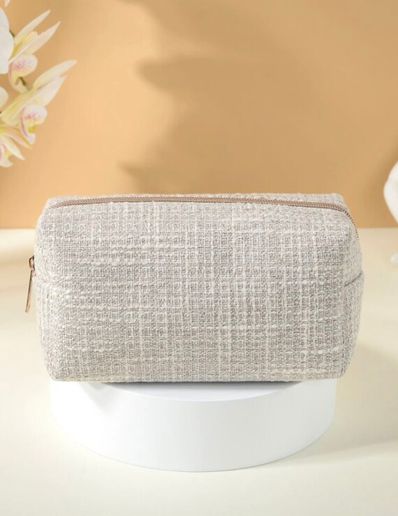 Tweed beauty bag, toiletries storage, make up bag, travel bag, bridesmaid gift, sustainable, cosmetics bag, travel essentials, pencil case