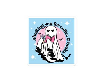 Ghost Book Sticker | Coffee & Books Sticker | Halloween Sticker | Spooky Book Sticker | Halloween Book Sticker | Booktok