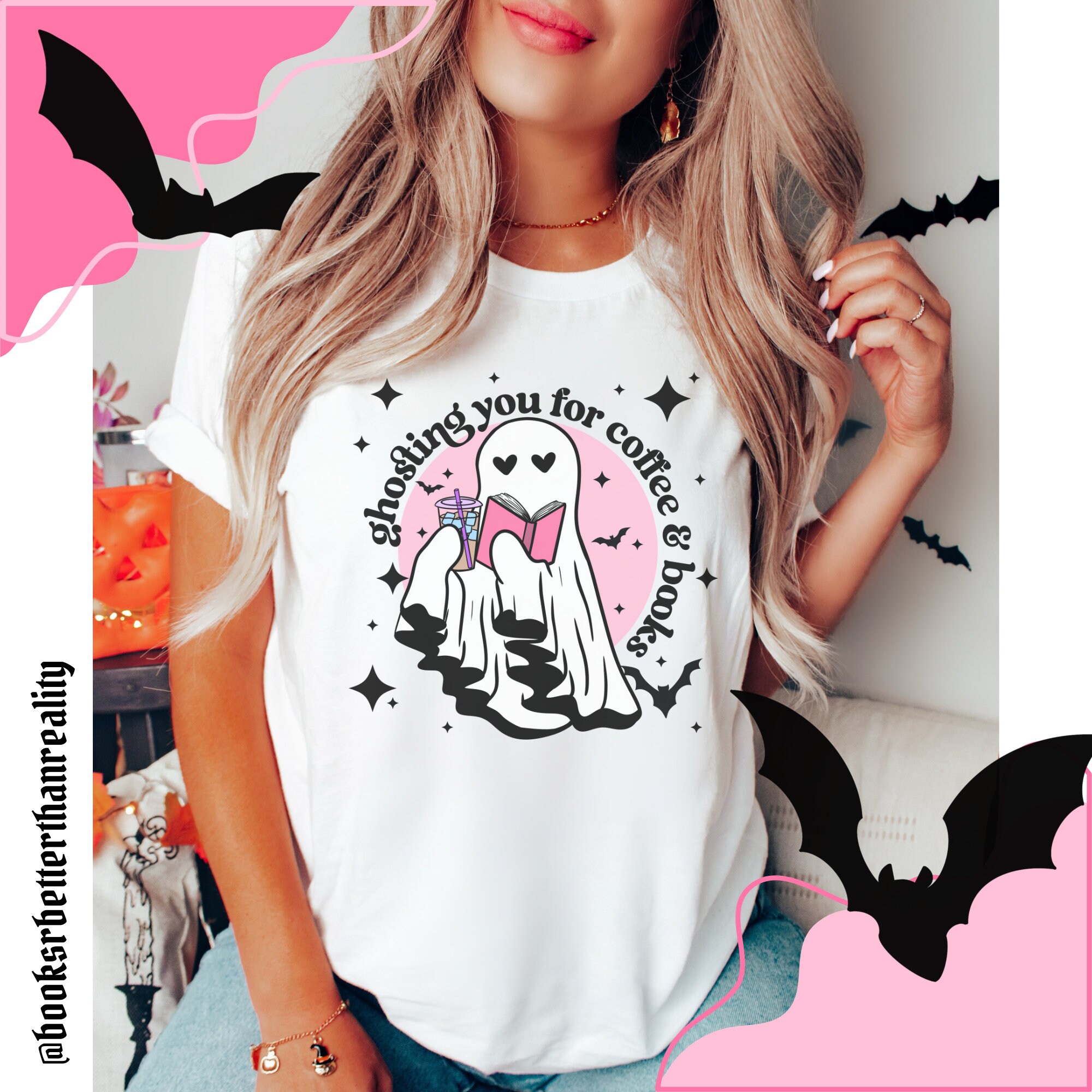 GeisterBuch Shirt | Kaffee & Bücher Shirt | Halloween Shirt | Bookish Spooky Shirt | Herbst Tshirt | Lehrer Herbst Shirt