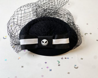 Black fascinator, Halloween hat, skeleton, Christmas hat, Halloween costume, Halloween hair piece,