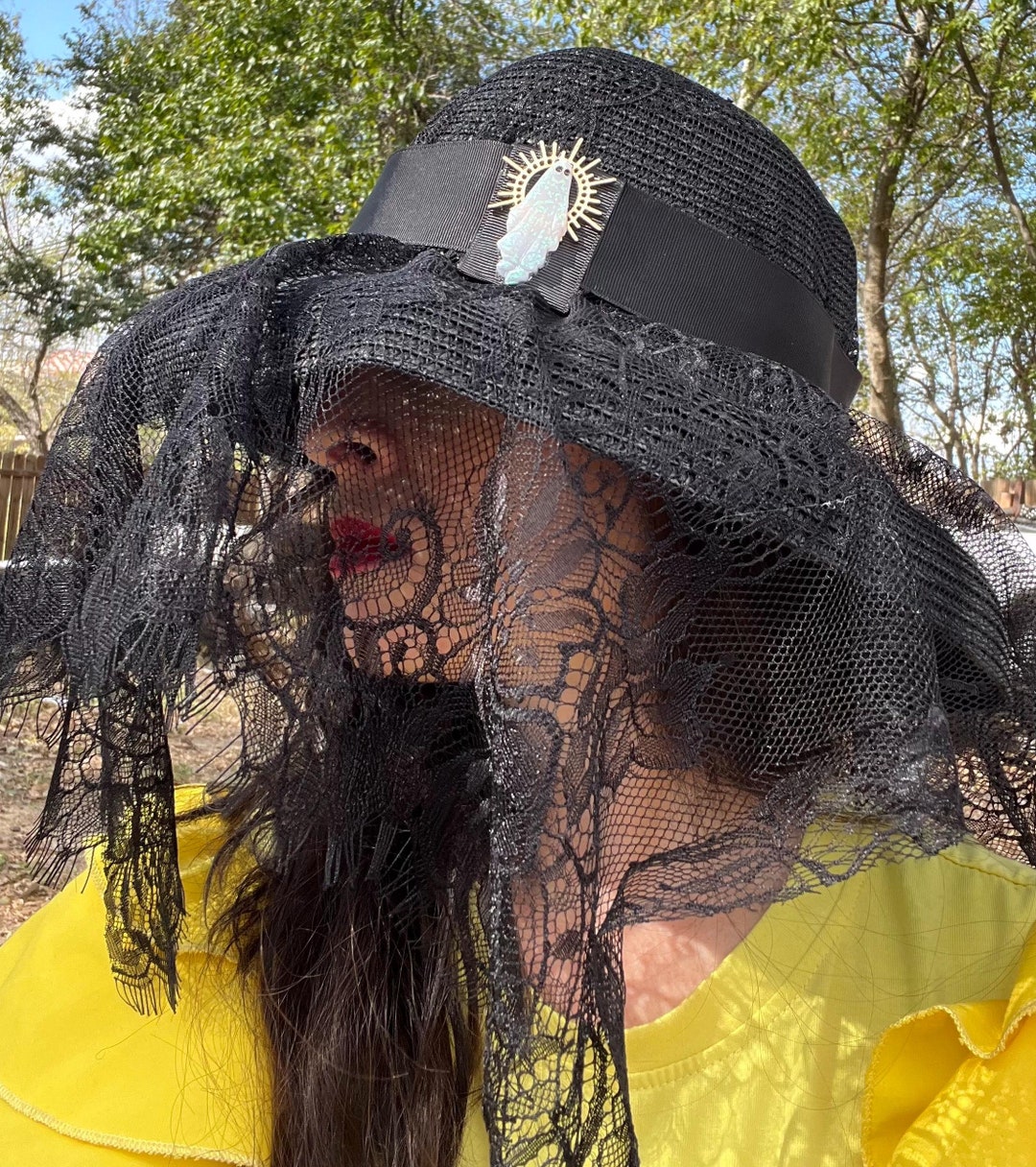 Gothic Black Widow Funeral Hat Adult main image 0
