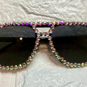 AB Crystal Rhinestone Sunglasses – Festival Bling Shades, Holiday Glam Glasses, Statement Sparkle Eyewear, Concert Sunglasses