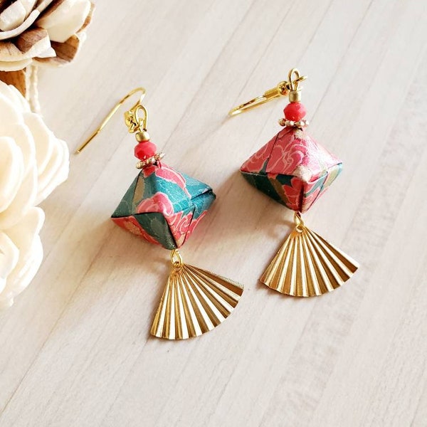 Boucles d'oreilles en origami éventail